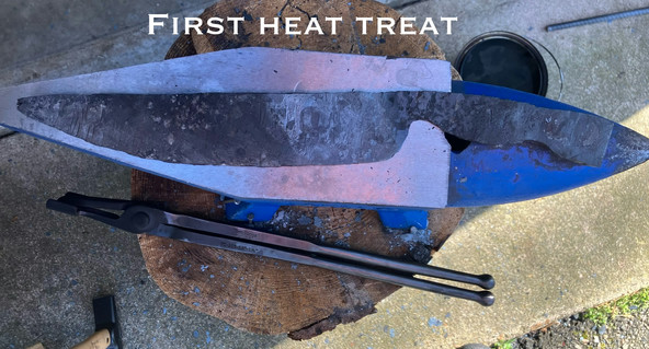 Heat-treated steel sitting on anvil